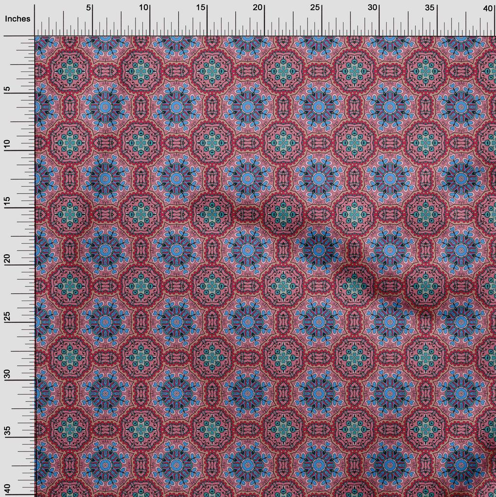 oneOone Cotton Flex Pink Fabric Asian Block Floral Fabric For Sewing Printed Craft Fabric By The Yard 40 Inch