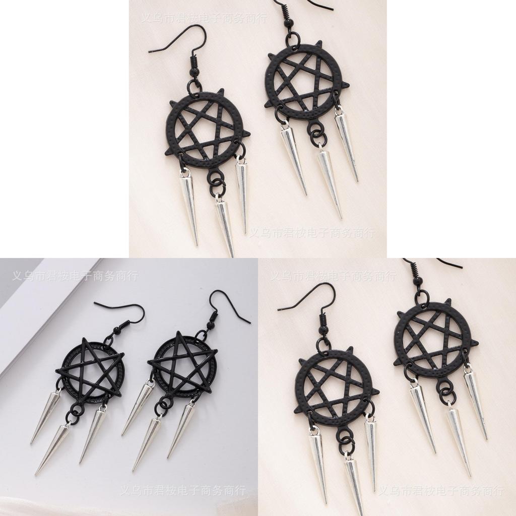 Black Five Pointed Star Drop Earrings With Electroplated Finish For Unisex Daily Wear