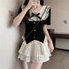 Ensemble Top à Col Doll en Dentelle et Jupe Superposée pour Filles Petites - Académie d'Été
