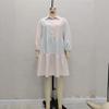 Women's Spring Summer Pink Blue Color Block Stripe Shirt Dress Lapel Collar Lantern Sleeve Patchwork Ruffle Hem Loose Casual Mini Dress