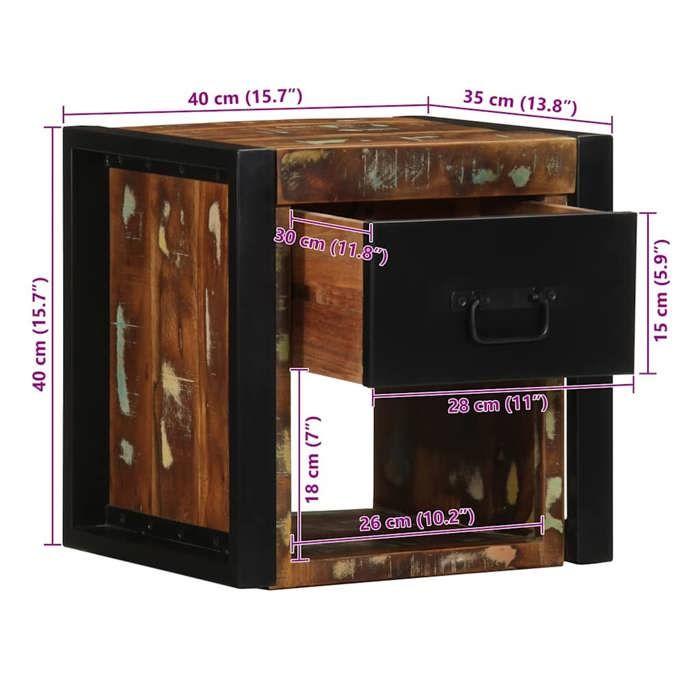 VidaXL Multicolored Bedside Table 40x35x40 Cm Reclaimed Wood, Bedside Cabinet, Bedroom Furniture, Table of 4015950