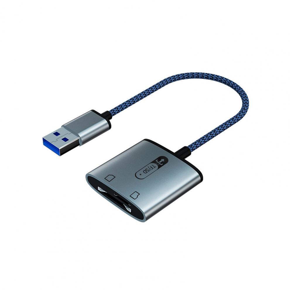 

Lightweight SD Card Reader Plug And Play Aluminum Alloy Shell TF Card Reader 2 in 1 SD TF Card to USB Adapter синий