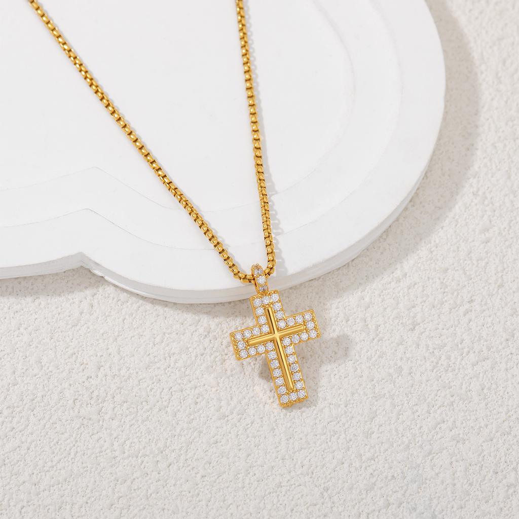 Micro-inlaid Zircon Cross Necklace, Light Luxury Stainless Steel Plated Ins Personalized High-end Necklace