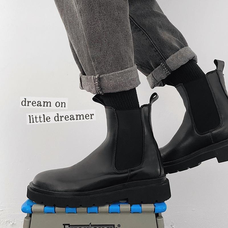 Martin Boots Men's Trendy British Style Retro Chelsea Men's Boots Medium Help 2025 Winter Men's Shoes Tooling High-top Leather Shoes Men