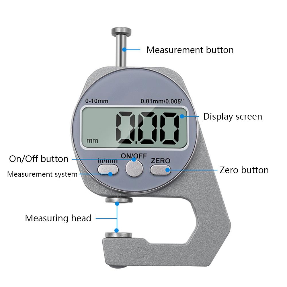 Electronic Thickness Measuring Tool LCD Display 0-10mm Mechanist Tester Extra Battery Thickness Meter Unit Conversion for Cloth