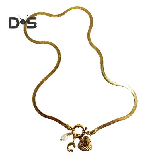 Initial Letter Necklace for Women Gold Plated Love Heart Faux Pearl Pendant Necklace Snake Chain Jewelry for Wife Girlfriend