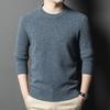 Men's 100% Pure Wool Round Neck Knit Sweater - Warm Autumn/Winter Casual Base Layer