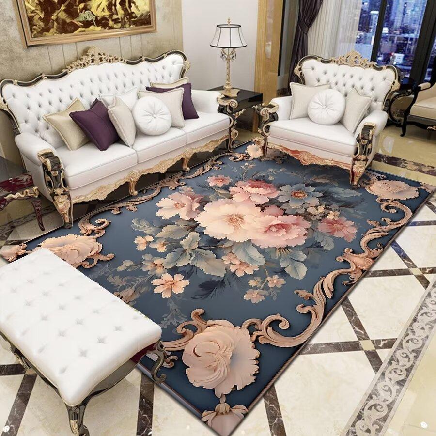 Nordischer Waschbarer Wohnzimmerteppich Europäischer Stil Heimdekor Bodenmatte Druckmuster Bereichsteppich Schlafzimmer Großer Bereich Sofateppiche