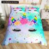 Kids Unicorn Stars King Queen Duvet Cover Cartoon Magic Animal Bedding Set Rainbow Shiny Quilt Cover Polyester Comforter Cover