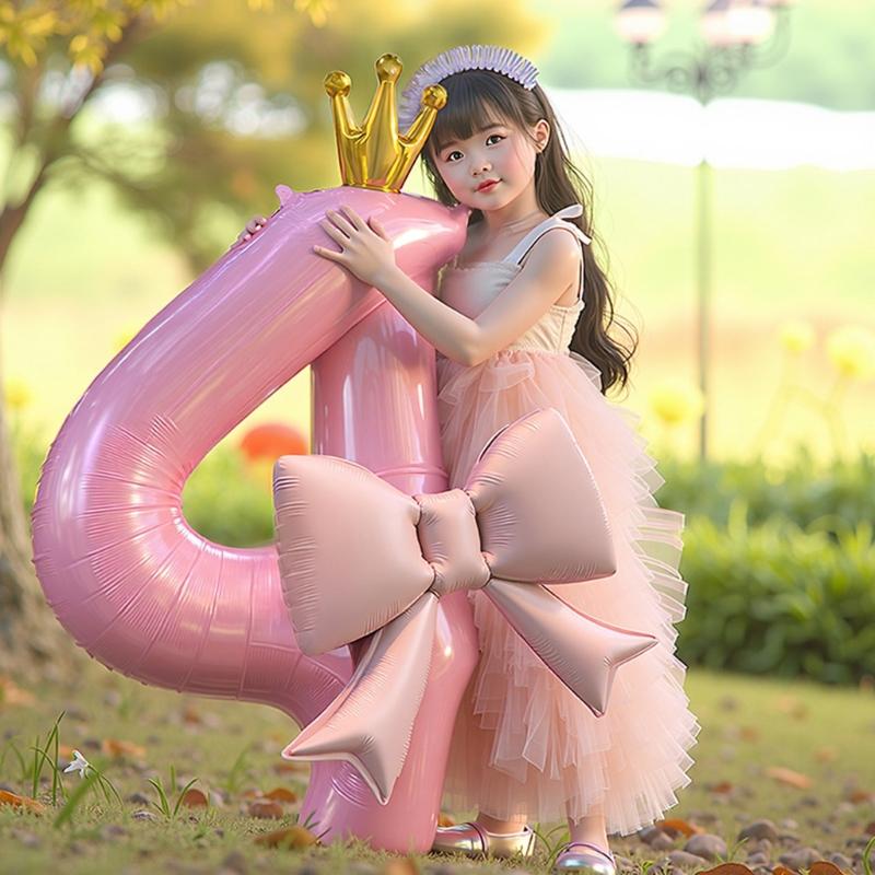 Bowknot Number Shape Balloon Reusable 40Inch Oversize Plastic Balloon For Birthday Wedding Anniversary Party Decoration