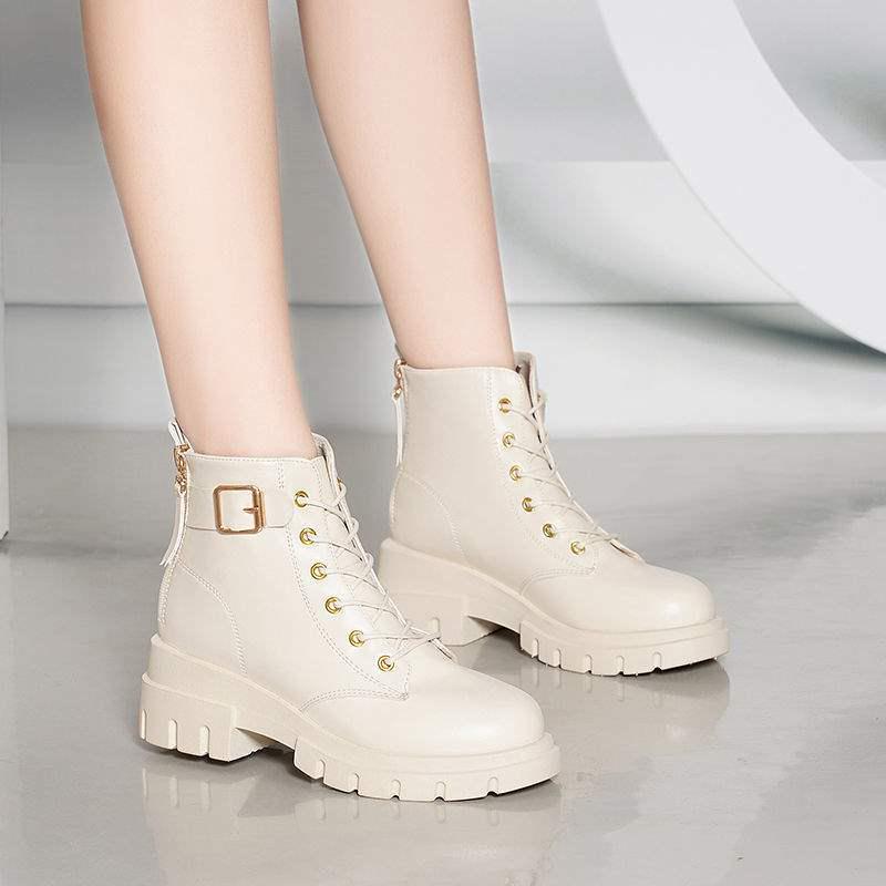 2025 Women's British-Style Martin Boots: Autumn/Winter, Trendy Korean Short Design with Thick Soles & Plush Lining for Versatile Student Look.