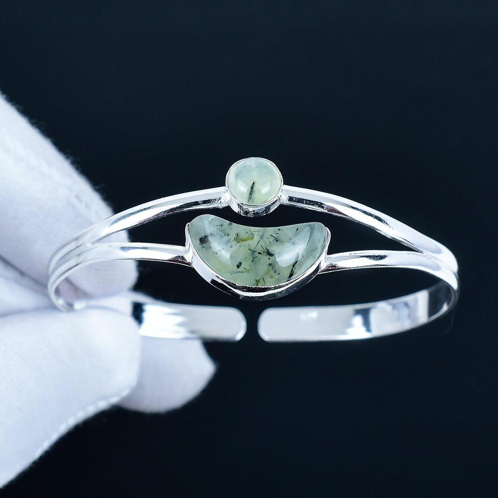 Beautiful Prehnite Gemstone Handmade Cuff Bangle 925 Sterling Silver Cuff Bangle, Prehnite Bracelet For Wife , Unisex Bangle, Gift