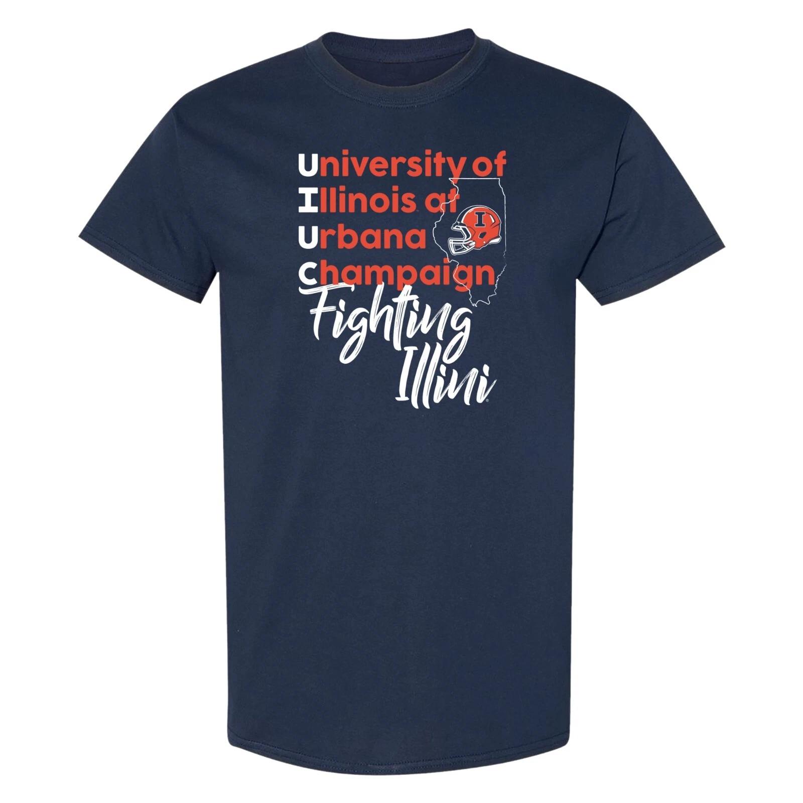 Illinois UIUC School Stack T-Shirt - Navy 3XL