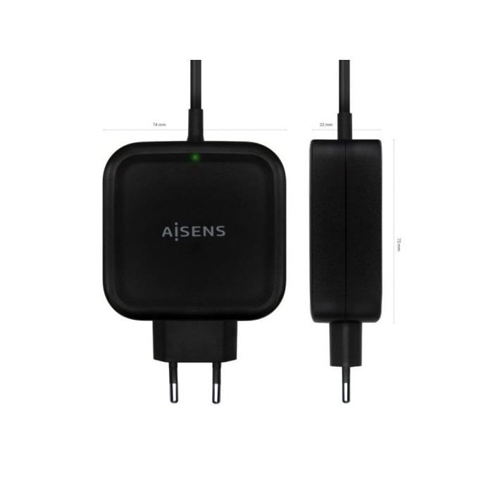 Chargeur USB Type C - AISENS - Asch-1Pd65Wl-Bk - 65W - 1XUSB-C - Câble 1,2M