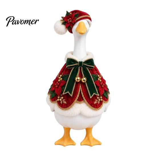 Decorative Patched Goose Clothing Set Christmas Porch Outfit, Festive Poinsettia Costume, Winter Holiday Outfit Clothes with Hat, Seasonal Apparel for