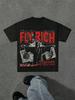 Fly Rich Graphic Tee Unisexs Summer Printed Round Neck Casual Short Sleeved Tshirt Unisex Suitable For All Seasons Black