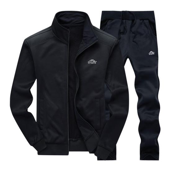2 Adet/Set Erkek Athleisure Takım Dik Yaka Uzun Kollu Fermuarlı Patletli Ceket Elastik İpli Bel Bandı