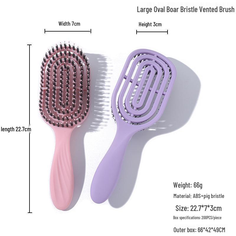 Portable Boar Bristle Paddle Brush: Fluffy Styling, Wet/Dry Use, Massage & Smooth Hair Comb