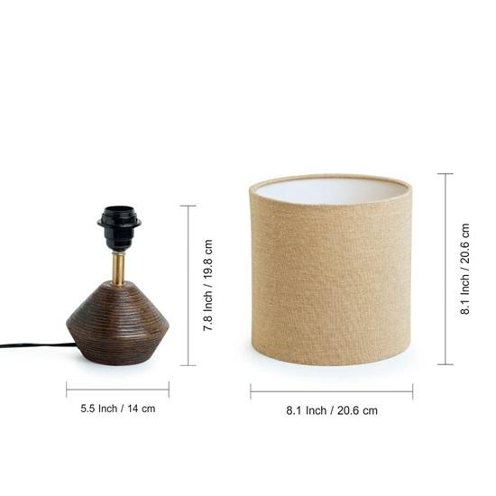 53.3 Cm Pot-Belly Hand Carved Bedside Lamp Side Table Lamp for Living Room Bedroom In Mango Wood Lamp Without Bulb, Led