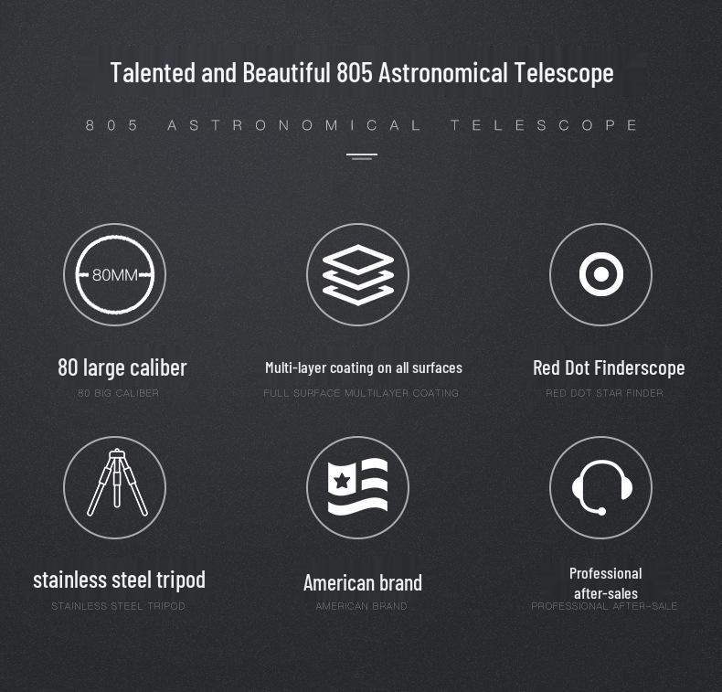 805/705 HD High Magnification Astronomical Telescope - Dual-Use for Stargazing and Terrestrial Viewing, Student Entry-Level Professional Model