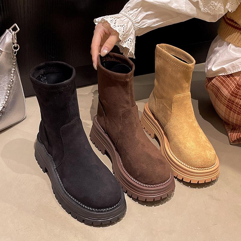 Cylinder thick-soled short boots women's 2025 autumn and winter new Martin boots fashion versatile Internet celebrity ins tide elastic thin boots