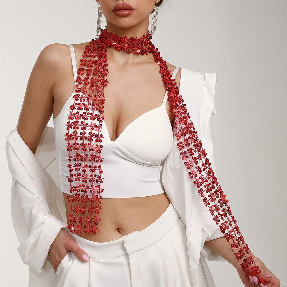 Shiny Belly Dancing Scarf Flower Shape Sparkling Hair Accessory Neck Wrap Sequin Scarf Women