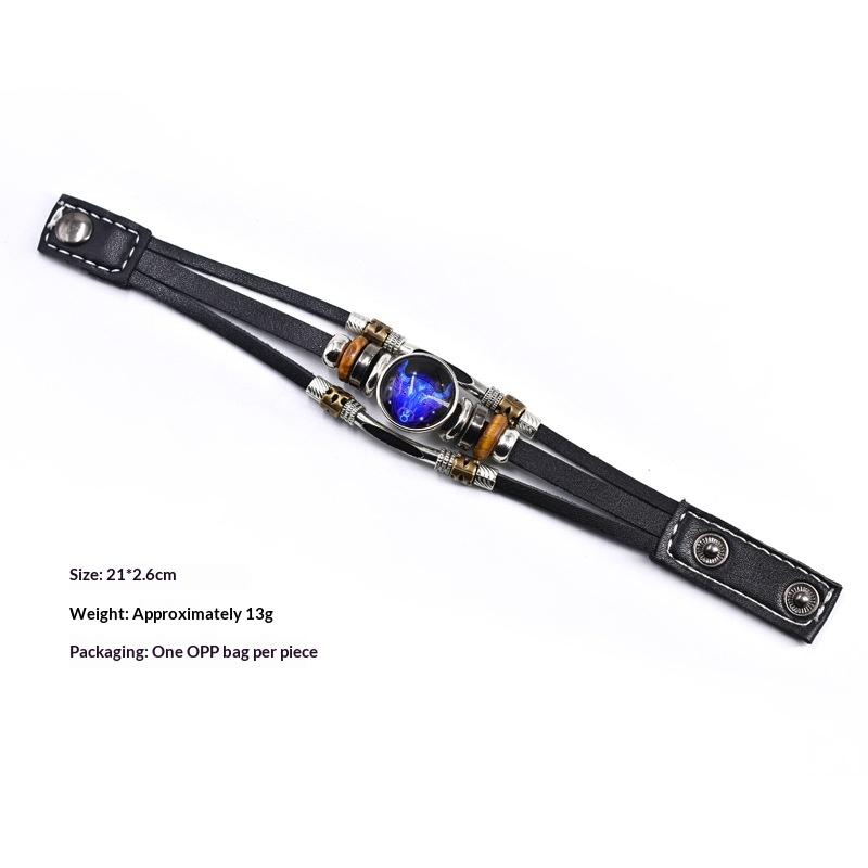 Luminous Leather Bracelet Multi Layer Zodiac Constellation Beads Fashion Jewelry for Girls Party Gift