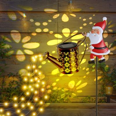 Claus Solar Watering Can With Lights DIY Waterfall Light Garden Decor Lantern Outdoor Waterproof Yard Christmas Decor Solar Lamp