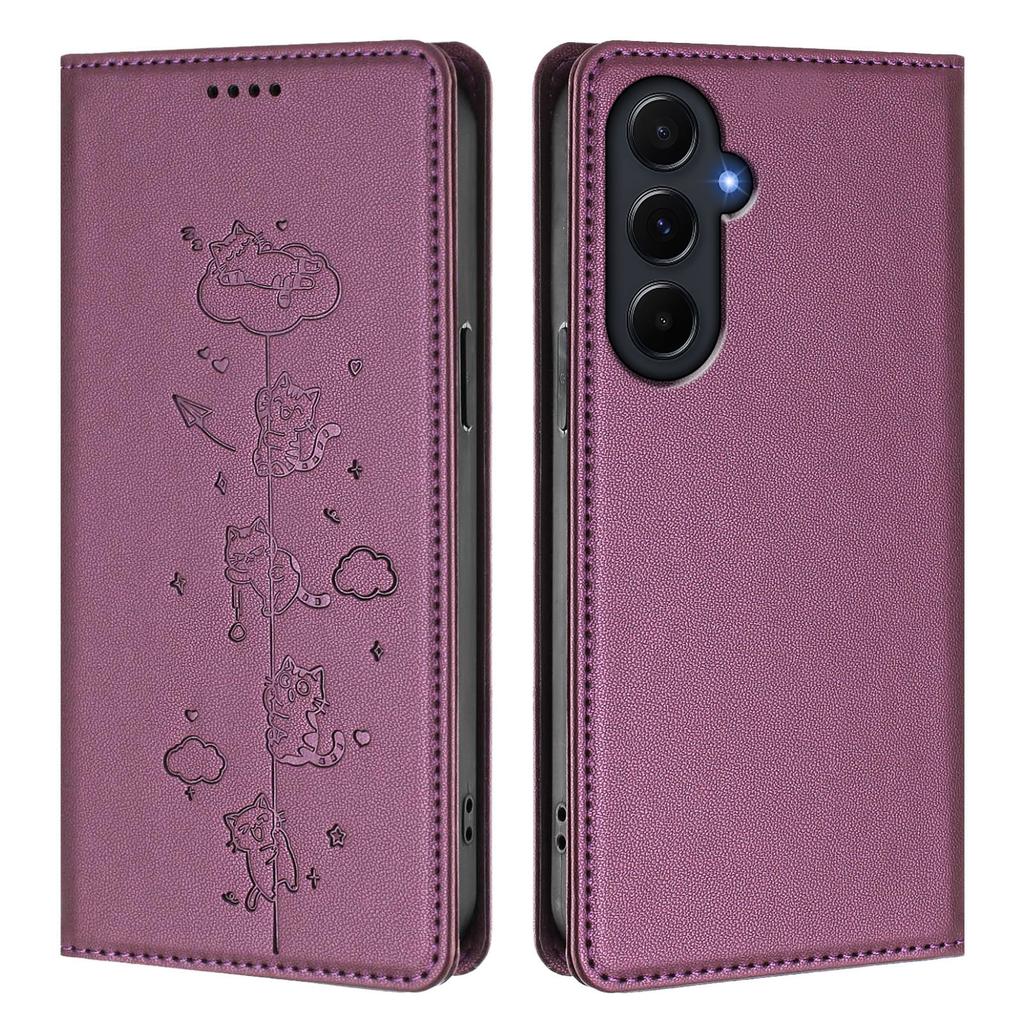 For Samsung Galaxy A55 5G Case RFID Blocking Wallet Stand Imprinted Cat Pattern Leather Phone Cover