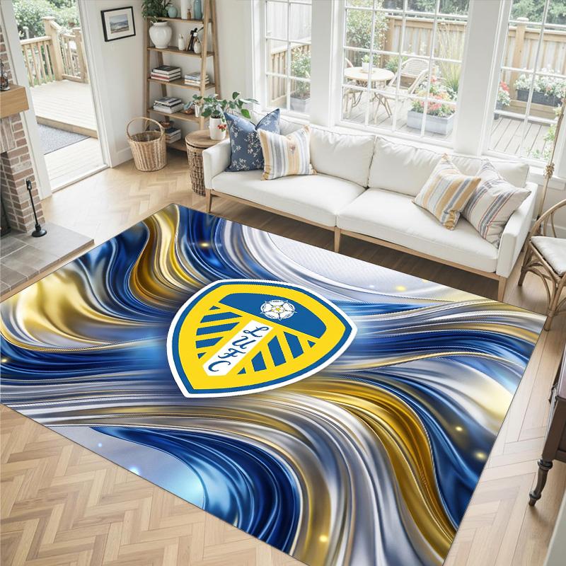 Leeds United Fußball Design Kristall Samt Teppich Gemütlich Kein?Rutschfester Teppich mit Aufdruck für Schlafzimmer Wohnzimmer Eingang
