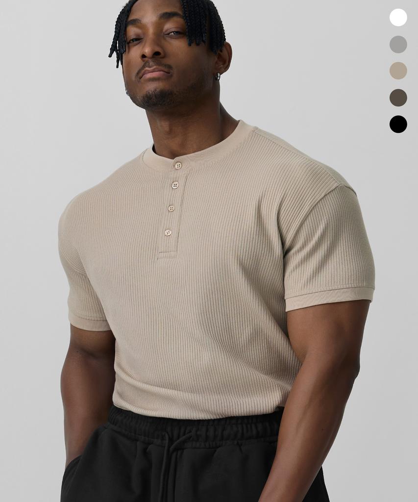 DRIX Ribbed Muscle Fit Henley Neck Half Sleeve_5 Colors