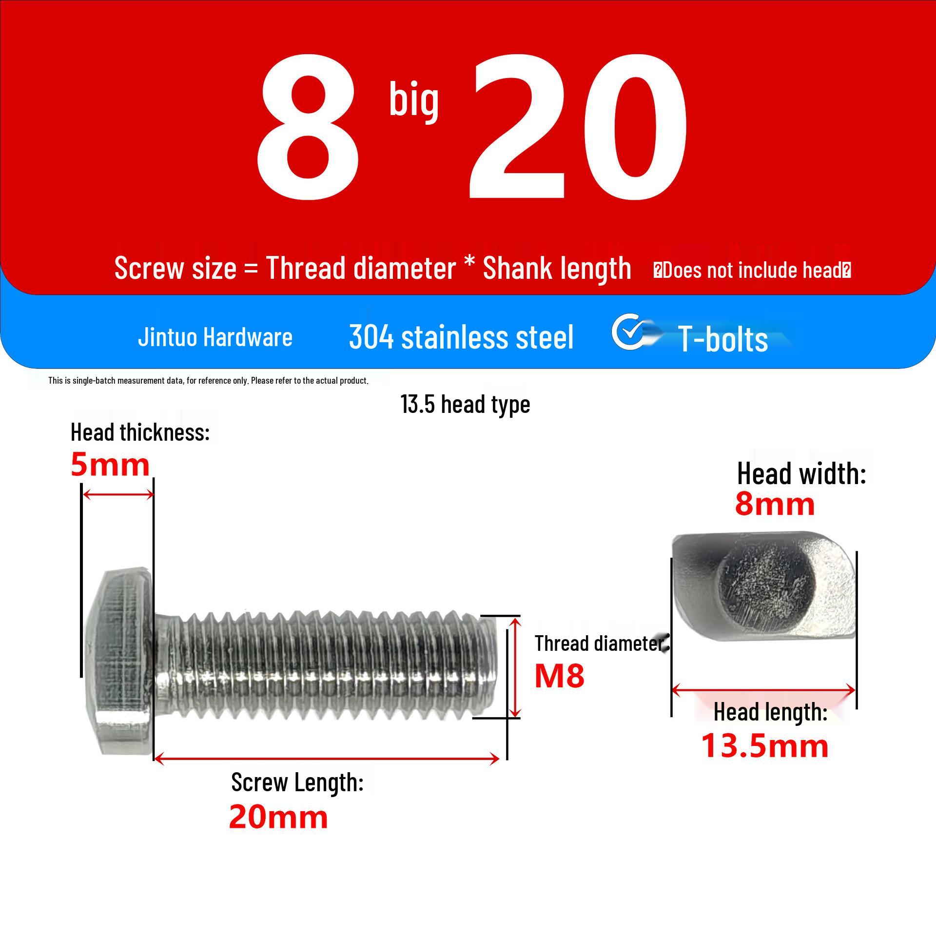 Stainless Steel T-Head Hammer Bolt Screw, National Standard T-Bolt, 13.5/14.5 Head