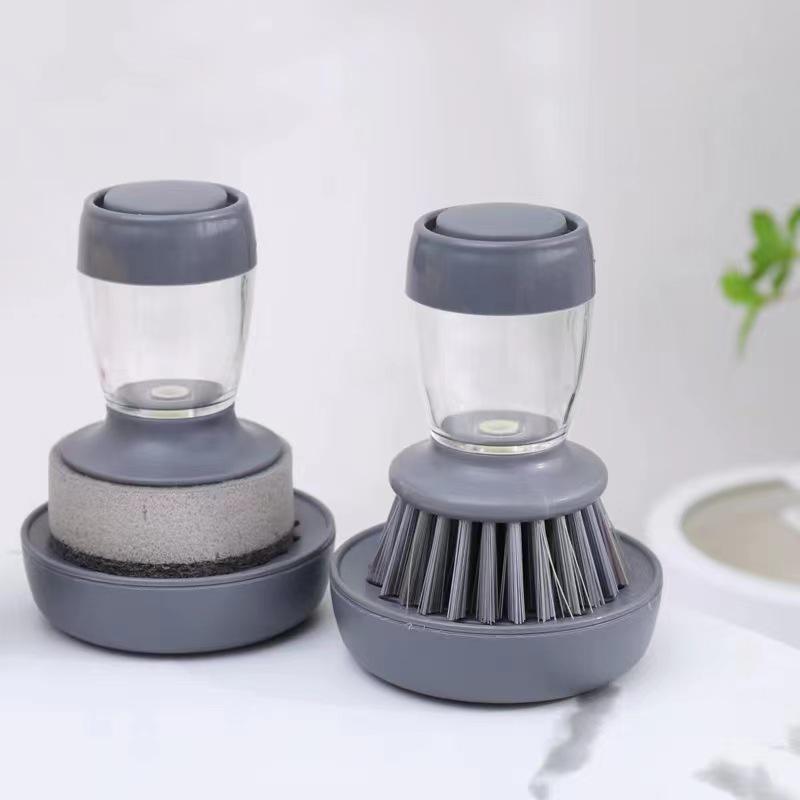 Automatic Liquid Dispensing Pot Washing Brush: Multifunctional Press-Type Kitchen Sponge Brush.