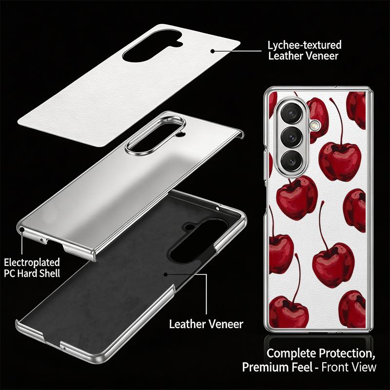 Cherry Fruits Print Case For Samsung Z Fold 8 Ultra 7 6 5 Luxury Plating Leather Skin Hard Phone Cover For Galaxy Z Fold8 Fold7 Fold6