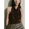 Autumn New Product Women Clothes French Style Design Sense Sleeveless Backless Sling Pleat Neck Collar Top 4661187