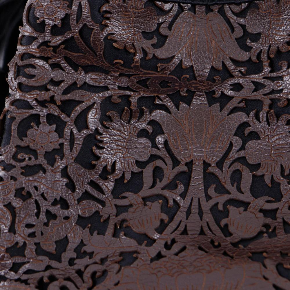 BOTTEGAVENETA Geldbörse Handtasche Perforiertes Leder Fransen Schwarz / Braun Satin/Leder Damen Gebraucht