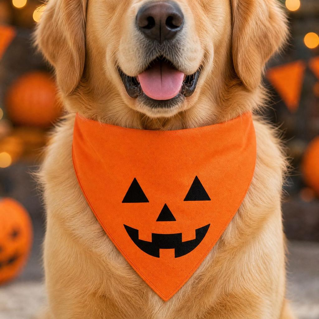 Halloween Pet Bandana Bib with Pumpkin Pattern, Bib Neck Scarf for Dogs and Cats