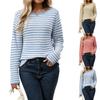Damen Gestreifter Langarm Rundhals Pullover Sweatshirt Lässiges Lockeres Oberteil für Herbst und Winter