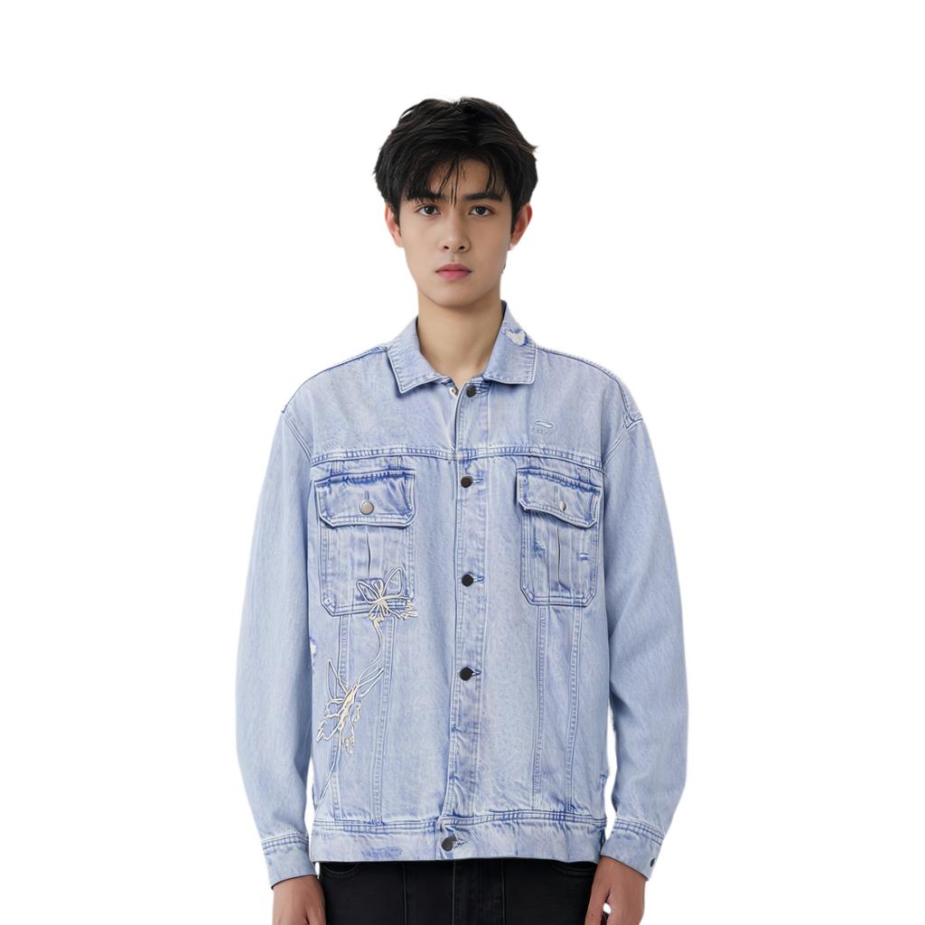 Li Ning Sports Life Collection Denim Jacket Men's Blue AJDT171-1