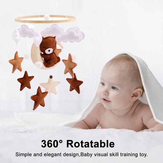 Baby Krybbe uro Sovende Bjørn Skyer Stjerner Barneromsdekor Håndlaget Filt Hengende Sengemobil for Gutter Jenter