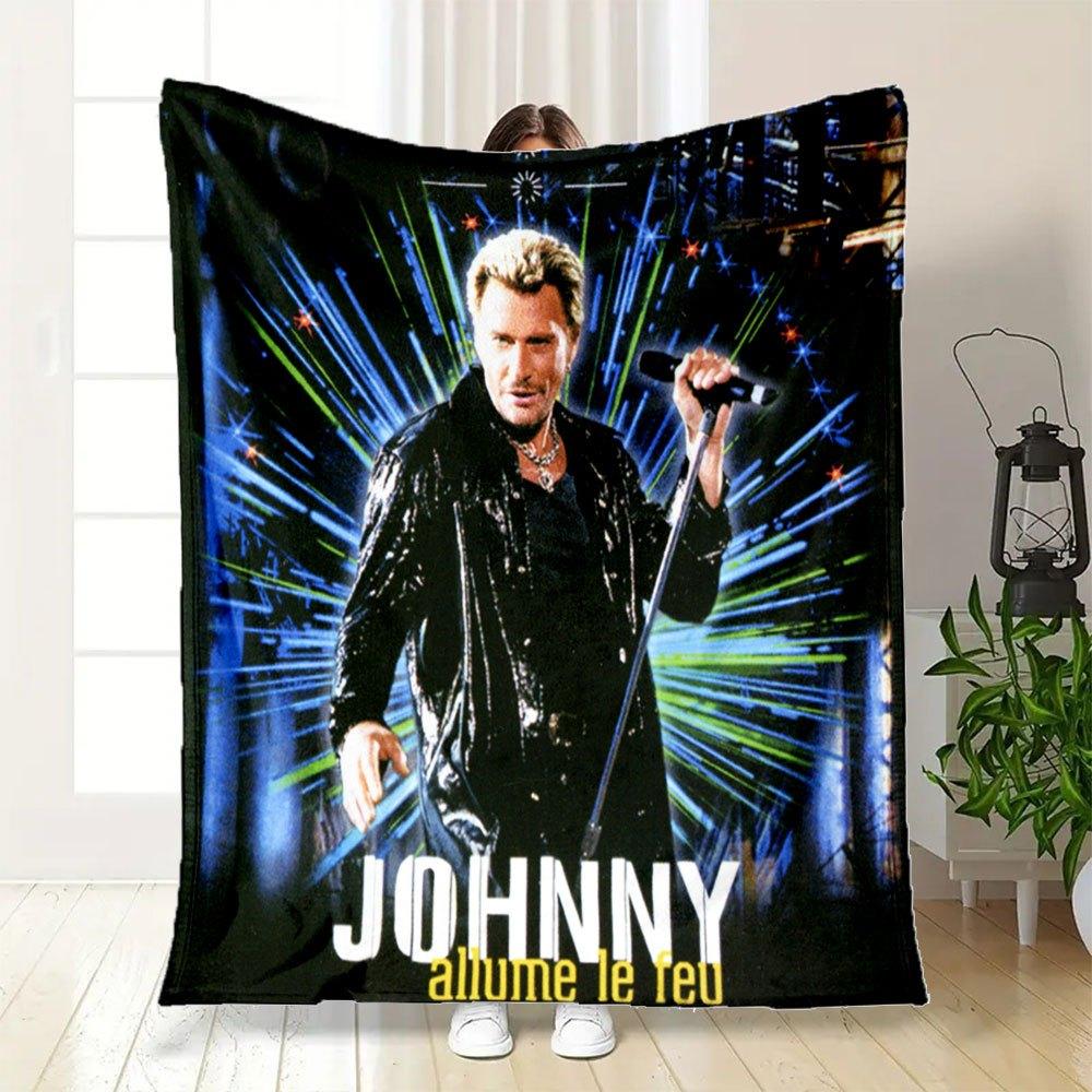Johnny Hallyday - Allume Le Feu PosterBlanket Flannel Throw Blanket for Sofa, Bed, Travel, Camping, Office, Couch, Chair, And Bed Gift for C