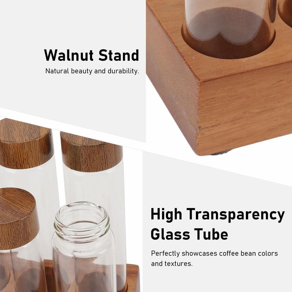 Wooden Base Coffee Bean Display Stand with 12 Clear Glass Tubes and Funnel for Cafe Bar Counter Storage