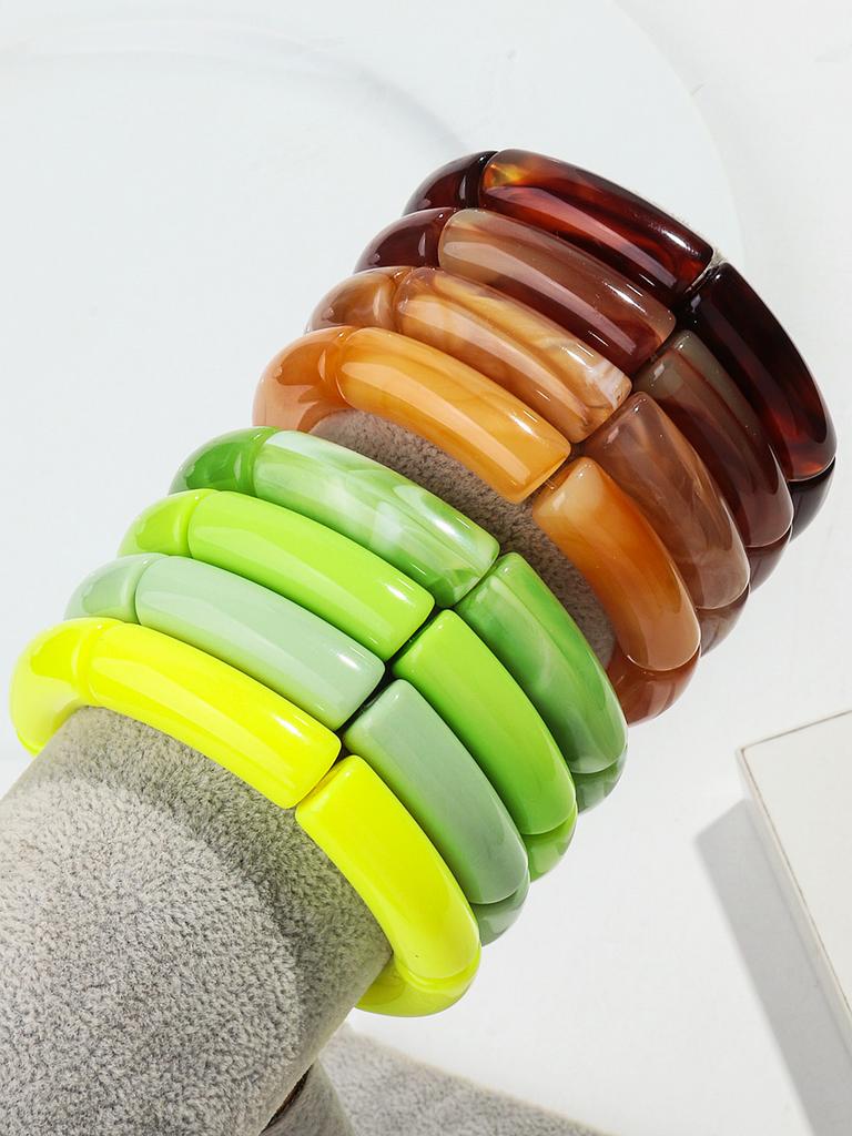 4Pcs/Set Vintage Amber Acrylic Bamboo Stackable Bracelets Bangles Sets for Women Resin Stretchy Tube Beaded Bracelet Jewelry