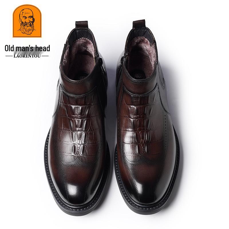 Herren High-Top Winter-Schneestiefel aus echtem Leder mit Samtfutter