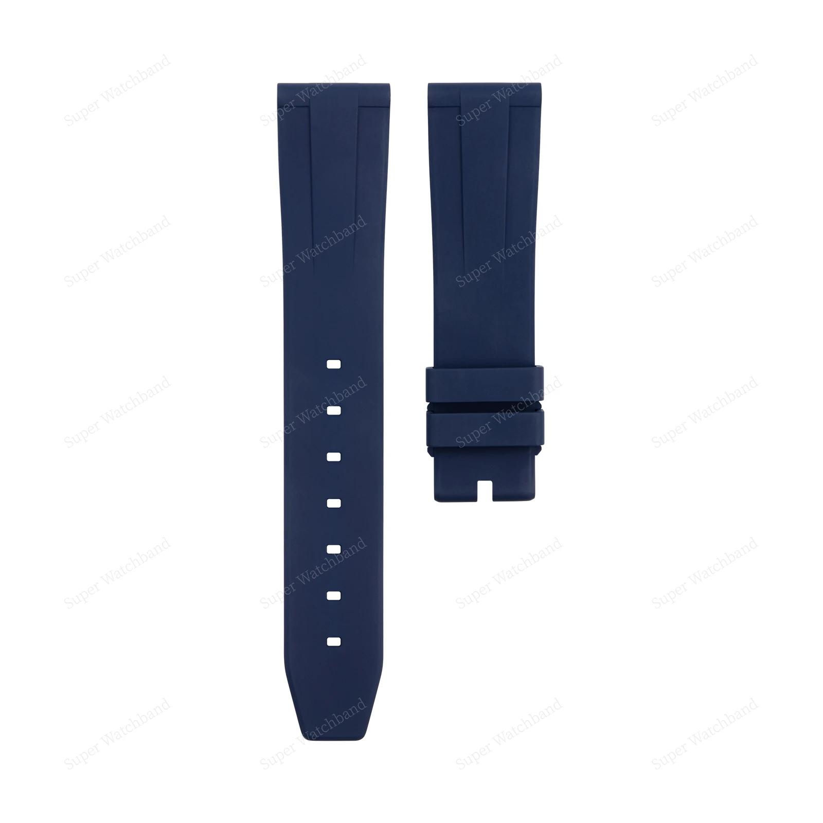 

FKM Strap Quick Release Watch Band 18/19/20/21/22/23/24mm Fluororubber Smart Traditional Diving Wristband For Tissot Mido Belt 24-22mm&Black Fold Buckle темно-синього кольору