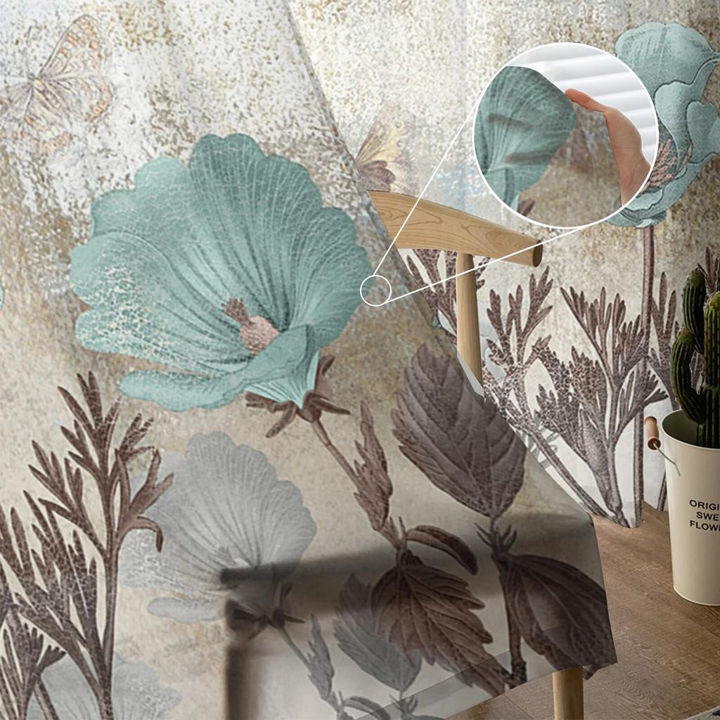 Flower Retro Tulip Plant Bedroom Transparent Sheer Curtains Holiday Decoration Window Voile Tulle Curtain