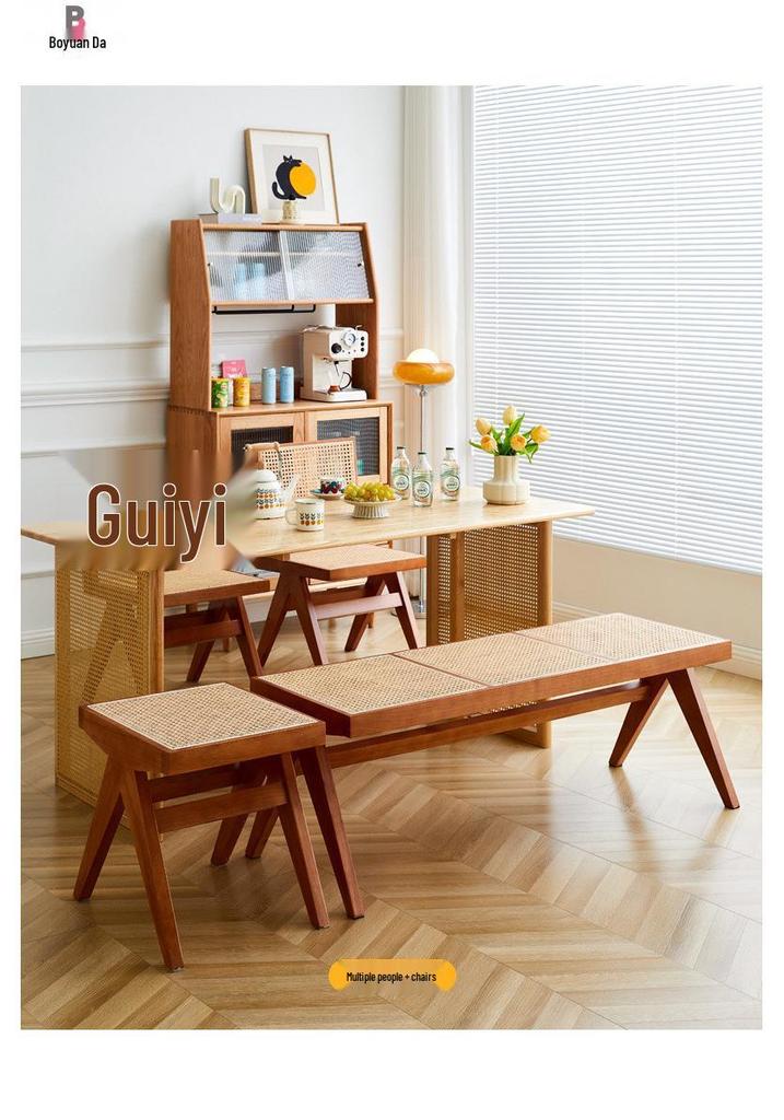 Northern Rattan Woven Bench: Minimalist Solid Wood Long Bench for Dining, Bedroom, or Entryway