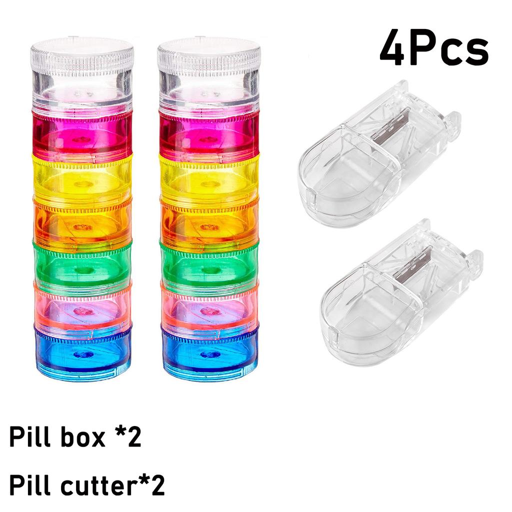 2 Pack Rainbow Pill Organizer Case 7 Day Stackable Tower Box Medicine Planner Small Case for Medications Vitamins and Supplement