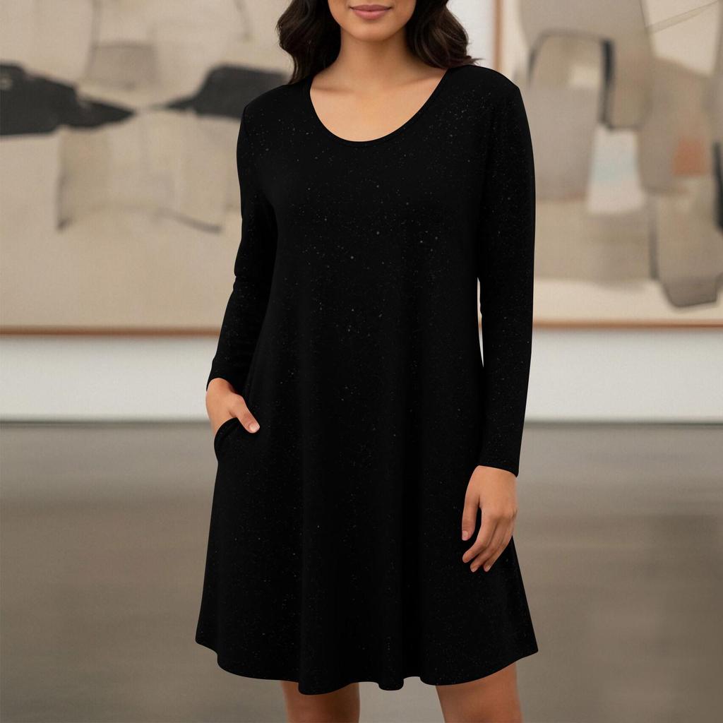 2026 Trendy European & American Style Long Sleeve Pocket Dress with Hot Stamping