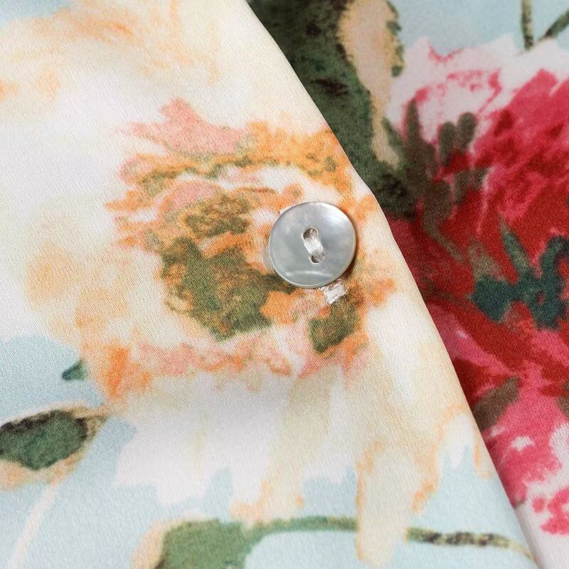 Kaslead New Arrival Women's Fashion Style Fashion Casual Flower Print Silk Textured Shirt 7969235